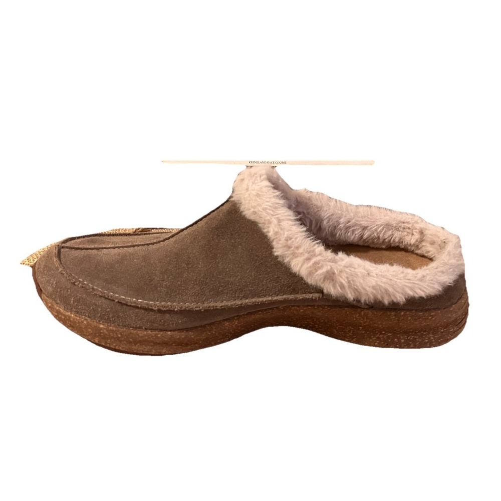TAOS Future Clogs Comfort Slides Women Sz 9 Beige Faux Fur Lining Suede